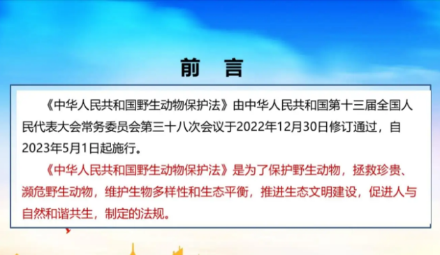 新修訂的《中華人民共和國野生動物保護(hù)法》2023年5月1日起施行