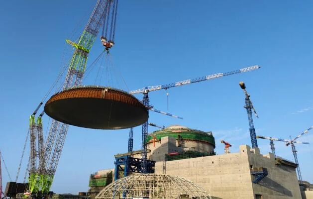 華龍一號漳州核電1號機組外穹頂?shù)跹b成功