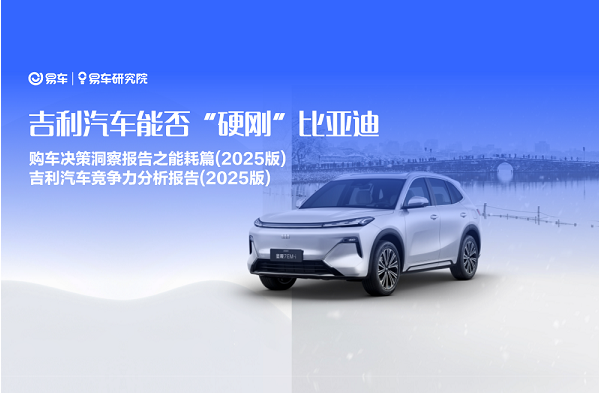 易車研究院發(fā)布“購(gòu)車決策洞察報(bào)告之能耗篇/吉利汽車競(jìng)爭(zhēng)力分析報(bào)告(2025版)”