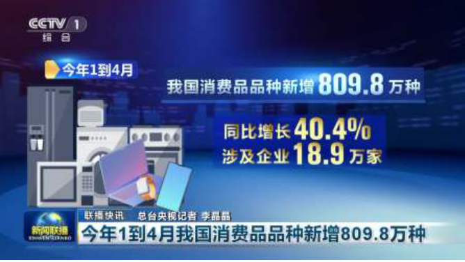今年1至4月我國新增消費(fèi)品809.8萬種